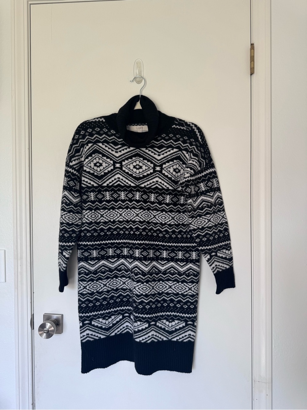 LOFT Black & White Turtleneck Sweater Dress
